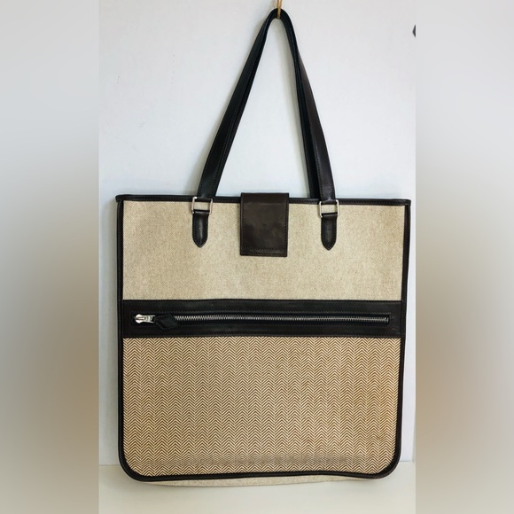 Vintage Hermes Toile & Swift Cap d'Ail Tote Canvas Leather Large Authentic COA - Picture 3 of 12